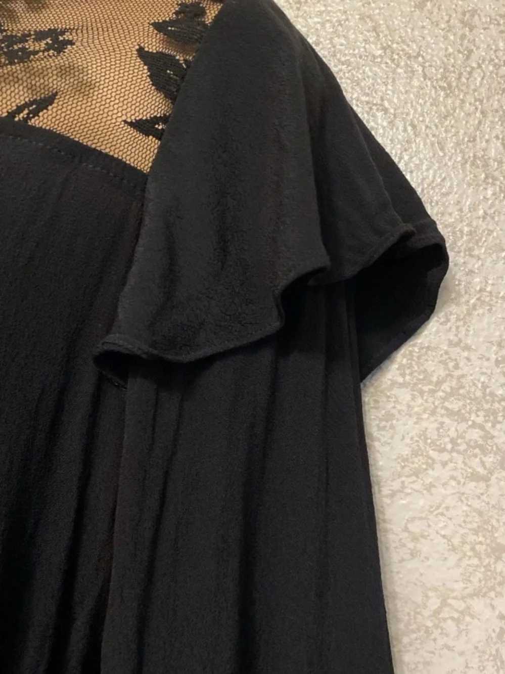 Express Black Floral Lace Yoke Dress with Flared Ruffle Sleeves